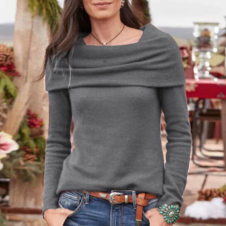 Wearshes Solid Color One Shoulder Long Sleeve T-Shirt