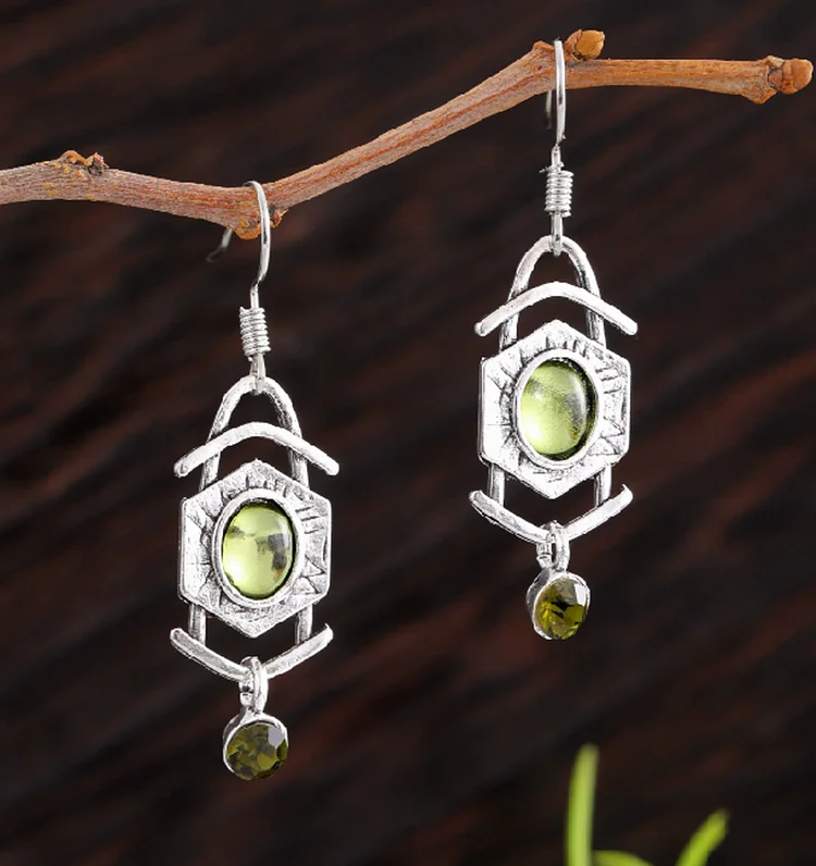 Vintage Geometric Moonstone Earrings