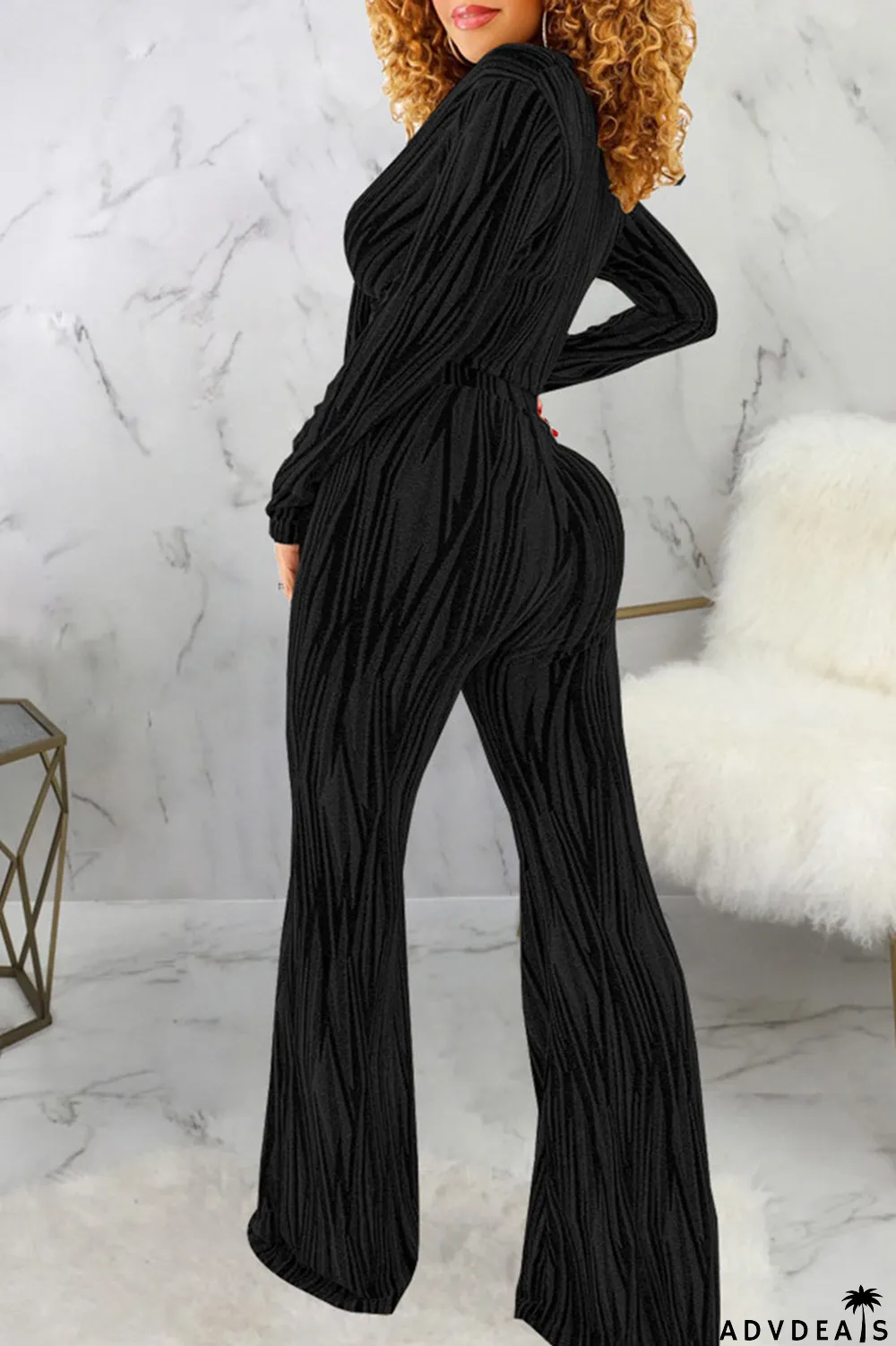 Black Sexy Print Bandage Patchwork V Neck Long Sleeve Two Pieces