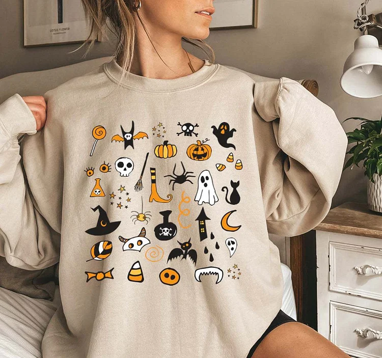 Halloween Costumes Pumpkin Pumpkin Printed Crew Neck Sweatshirt Female
