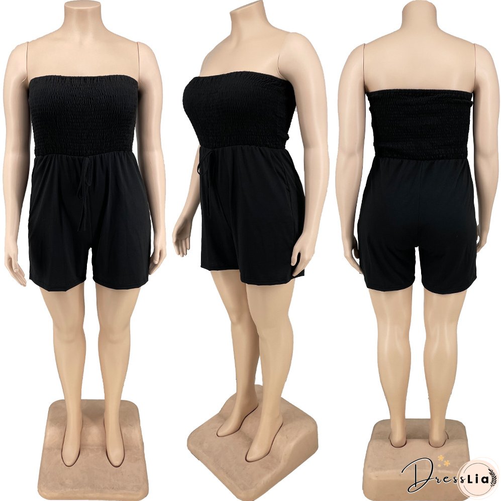 Women's Solid Strapless Plus Size Casual Jumpsuit