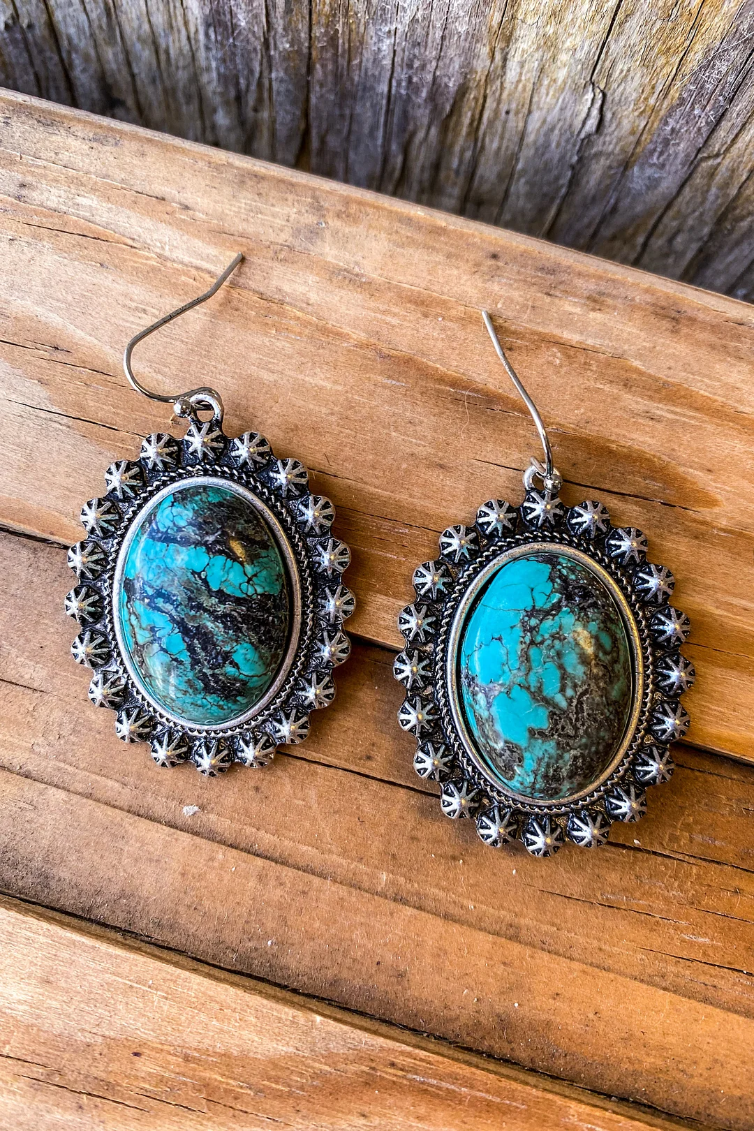 AUTHENTIC TURQUOISE STONE - Oval Turquoise Fish Hook Earrings