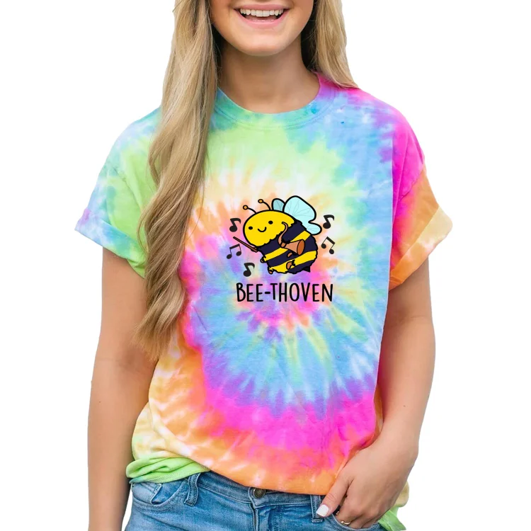 Women and Men Tie Dye Tee Bee Thoven Cute Music Bee Pun T Shirt - Heather Prints Shirts