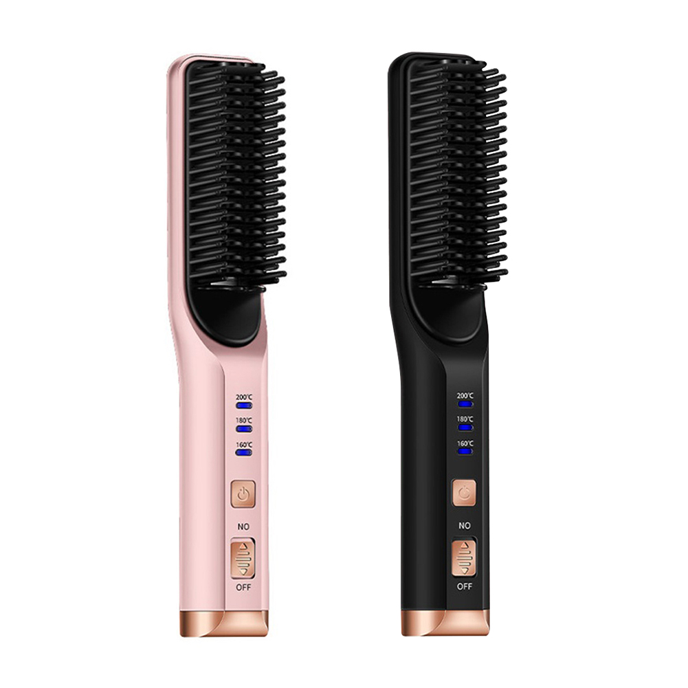 

Mini Rechargeable Electric Heating Hair Comb Hair Straightener Curler Brush, Black, 501 Original