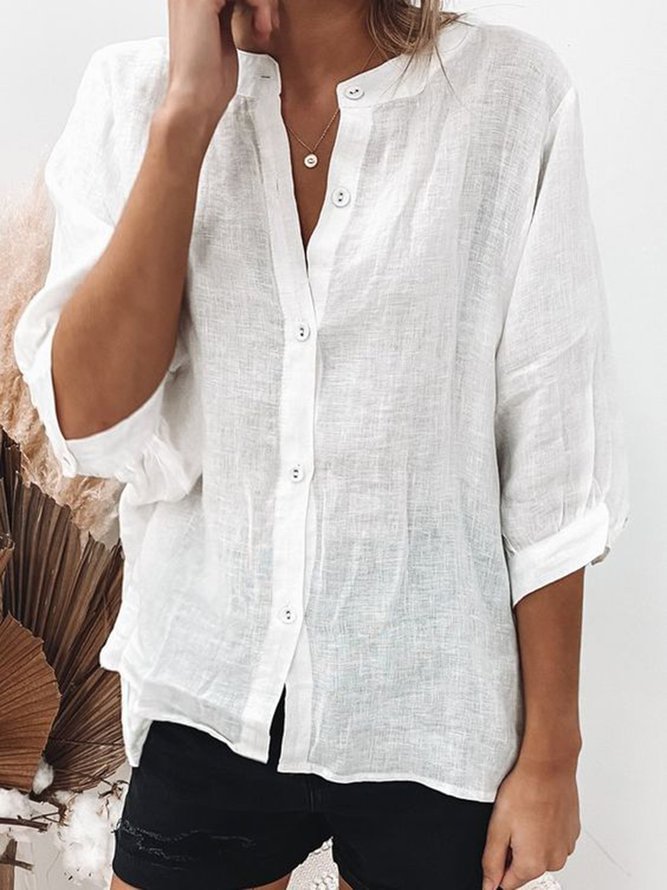Casual Buttoned Plain Shirts & Tops
