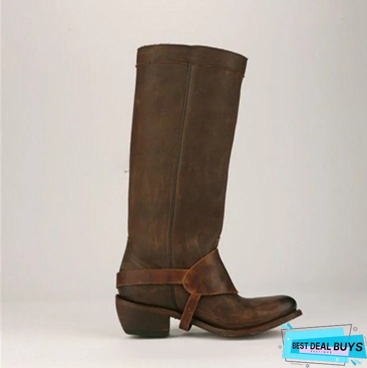 Wide Calf Fashion Thigh-High Bandage Low-Heel Zipper Boots Shoes Mid Calf