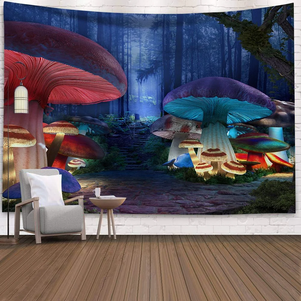 Hippy Psychedelic Dreamlike Mushroom Tapestry Home Bedroom Abstract Trippy Fairy Tale Wall Hanging Tapestry Decor Beach Towel