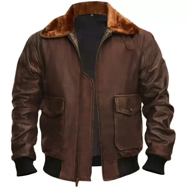 Mens Aviator Bomber Flight Jacket Distressed Brown Leather Jacket