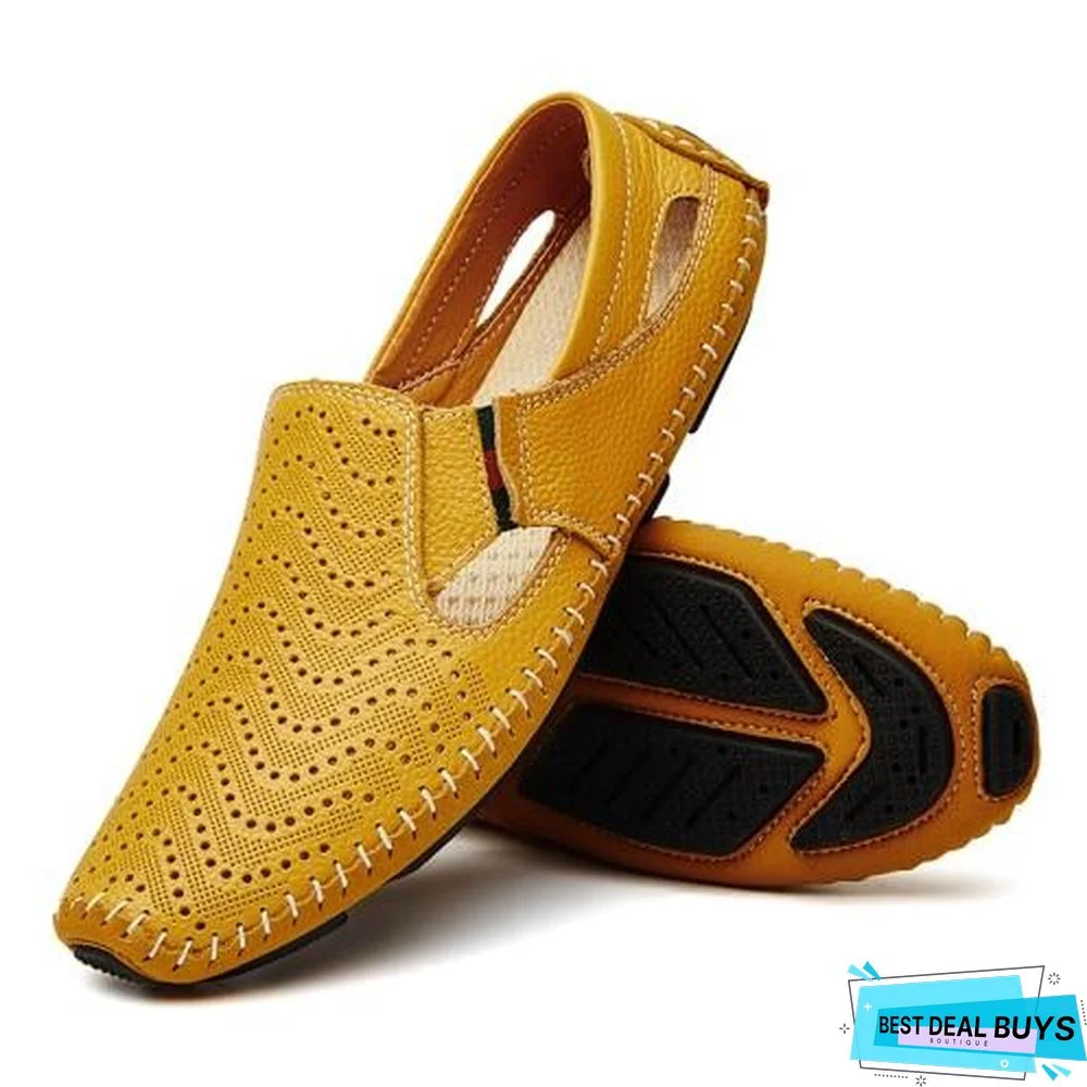 Men Leather Plus Size Sandals Casual Slip-On Summer Beach Shoes