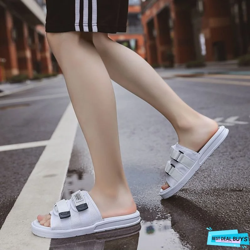 Solid Color Velcro Design Beach Slippers