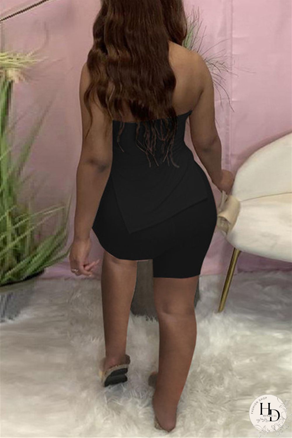 Coral Powder Sexy Casual Solid Backless Slit Strapless Sleeveless Two Pieces