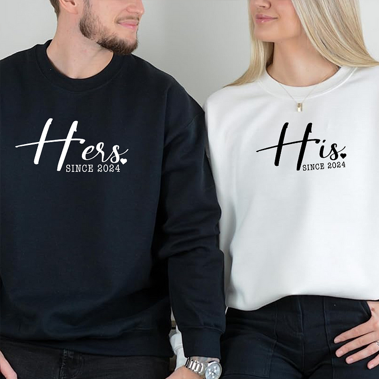Hers Since His Since Shirts, Funny Couple Matching Shirts, Custom Date Anniversary Gift, Husband And Wife Shirts, Gift For Valentine