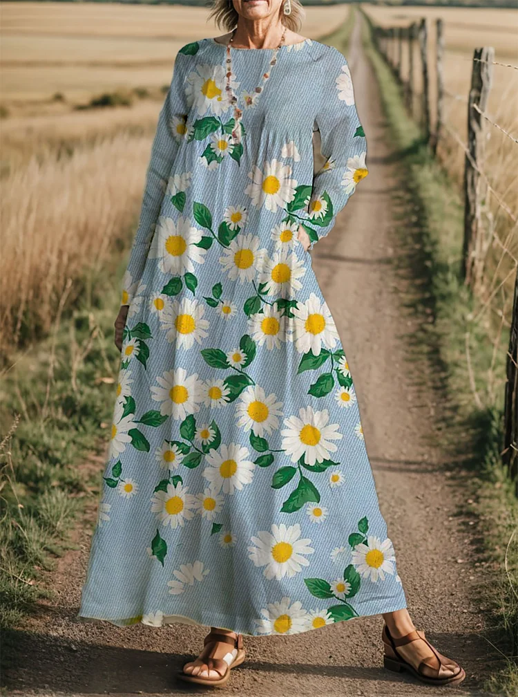 Woman Daisy Flower Print Casual Dress socialshop