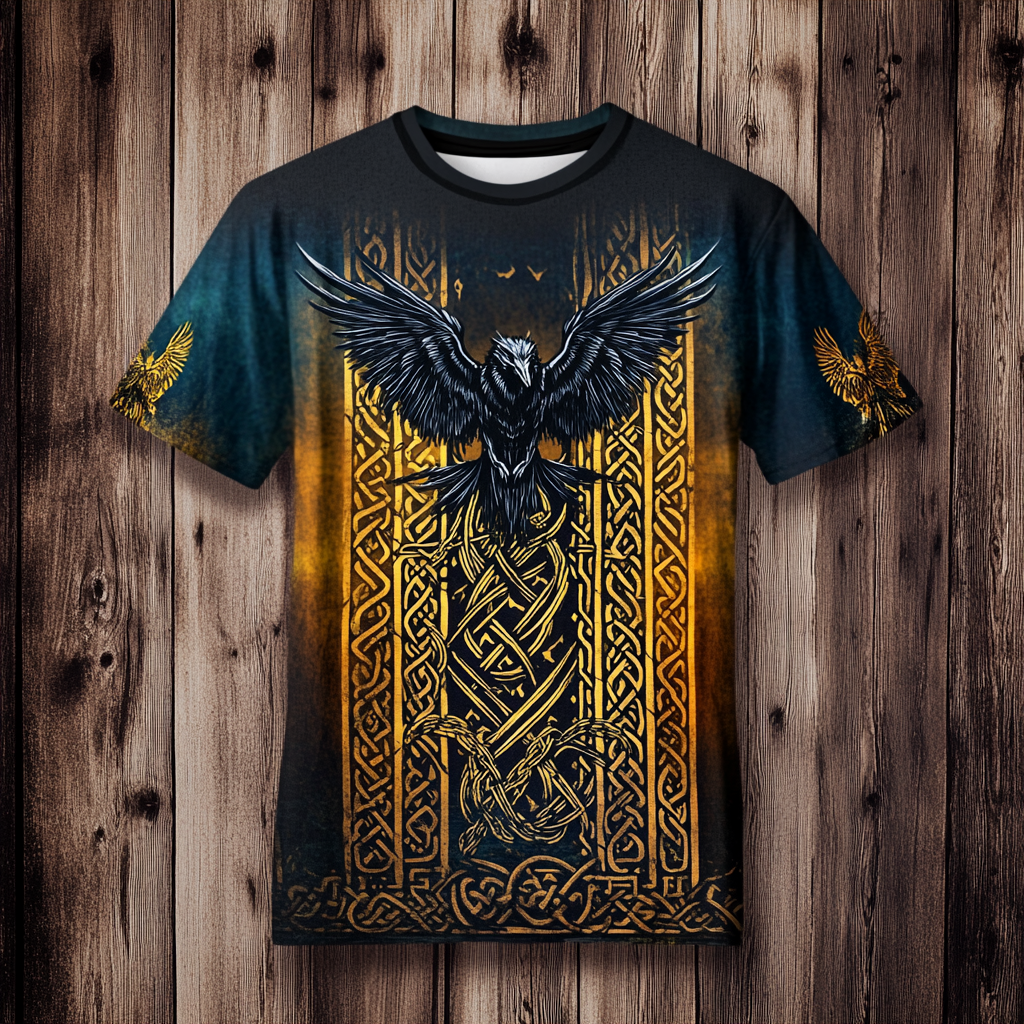 Men's Viking Tribal Raven Totem Celtic Knot Print T-shirt / Rvogue / Rvogue