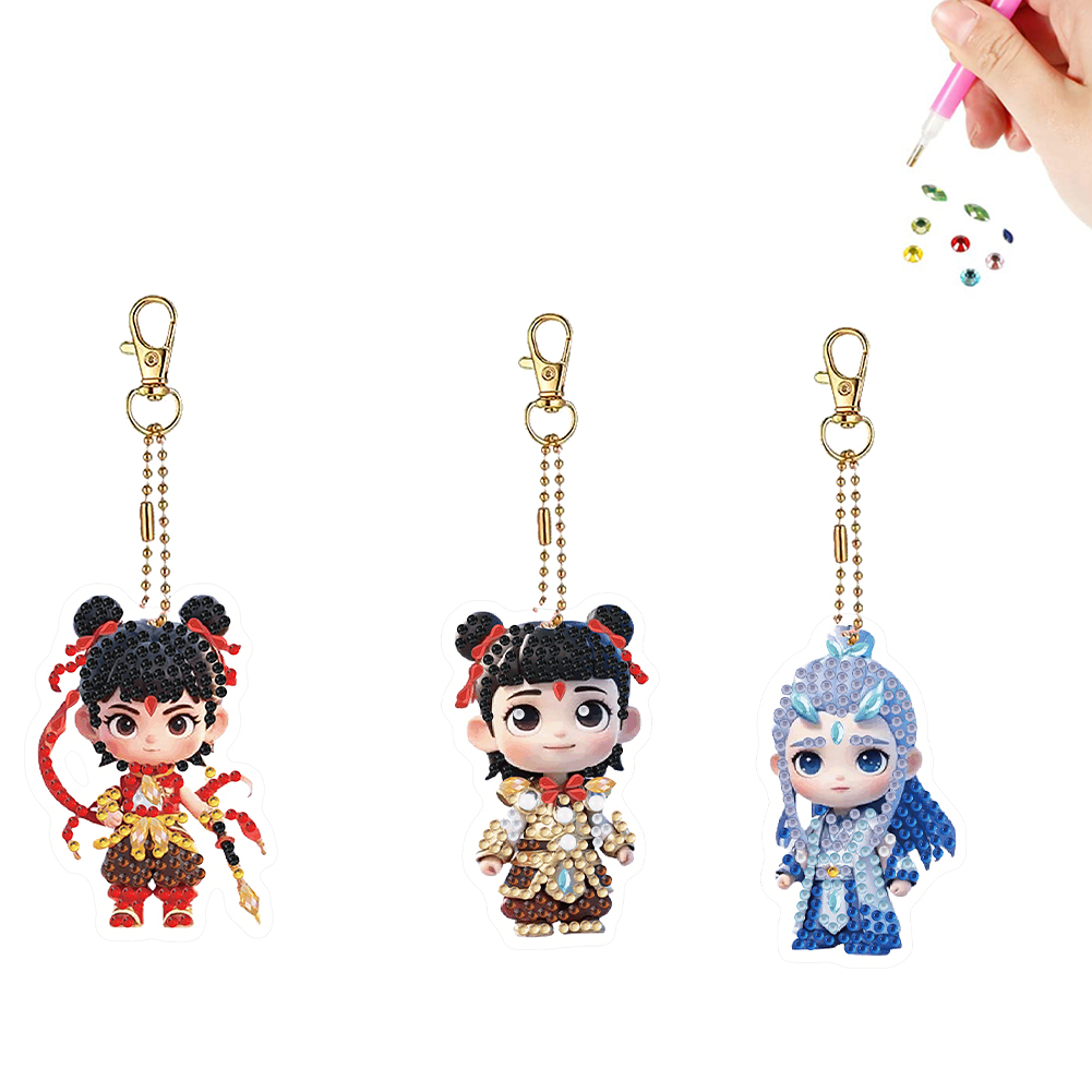 Double Sided Special Shape Nezha Diamond Painting Keychain for Beginners