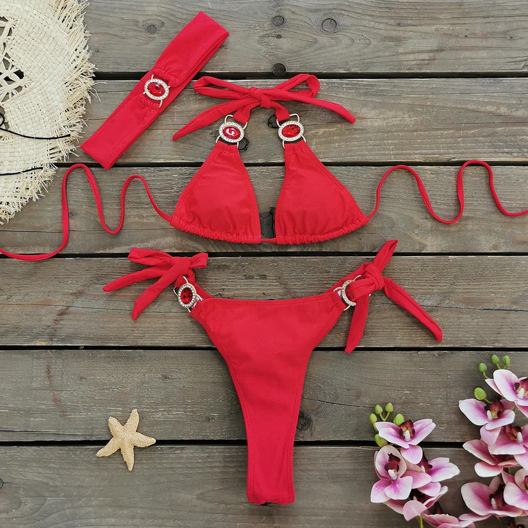 Uveng Three-Point Strap Bikini Split Swimsuit Woman 2025 New Multi-Color Bikini Export