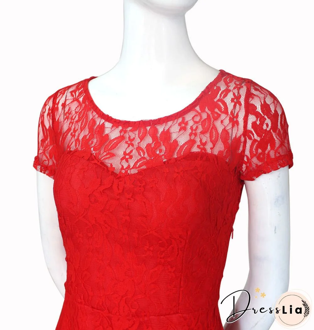 5XL Plus Size Dress Fashion Women Elegant Sweet Hallow Out Lace Dress Sexy Party Princess Slim Summer Dresses Vestidos Red Blue