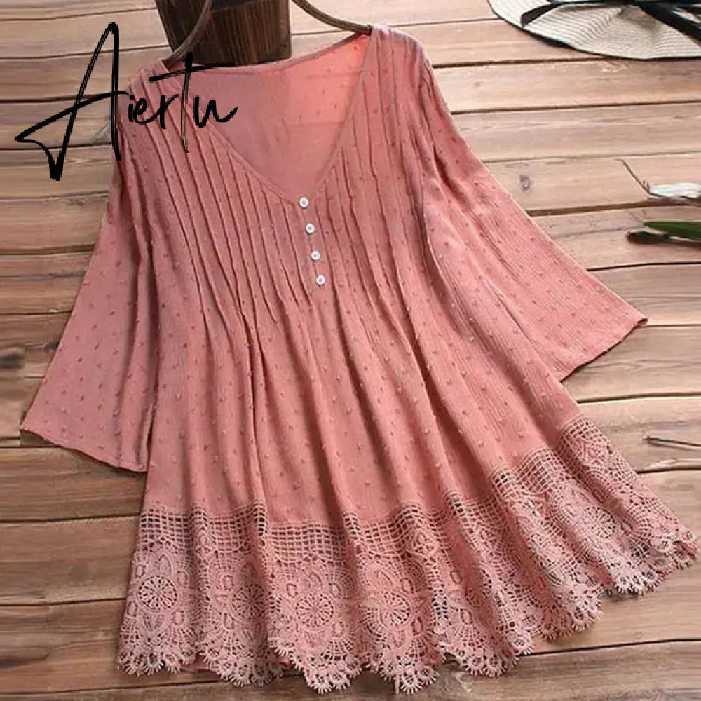 Embroidery Women's White Blouse Casual Plus Size Tops Elegant V-Neck Long Sleeve Tunic Summer Autumn Floral Print Women's Shirt Aiertu