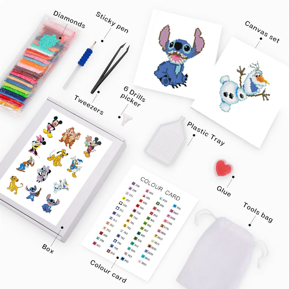 12pcs/a set 5D DIY Mickey Mini Square Diamond Painting for Desktop Decor No Frame(15*18cm)