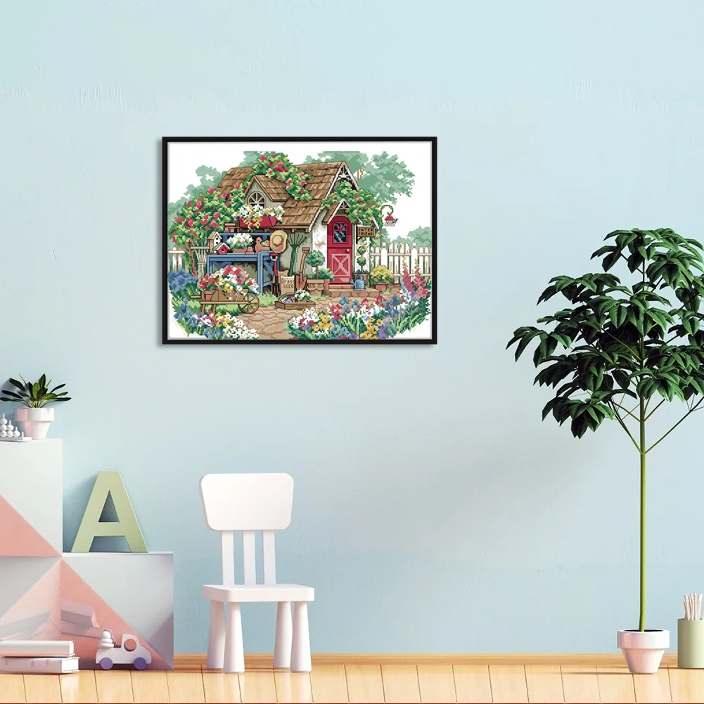 DIY Stamped Cross Stitch 11CT Embroidery 56*42cm - Flower House