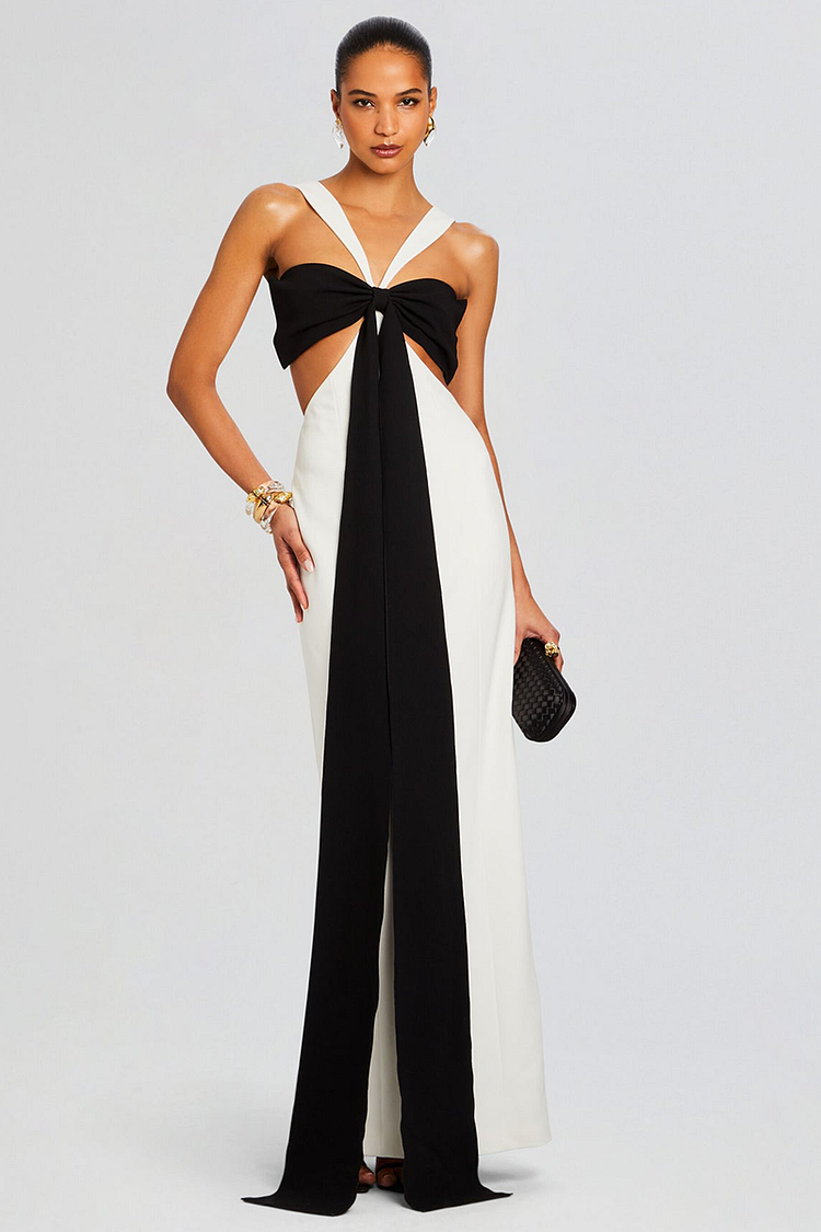 Sleeveless Cutout Colorblock Backless Gowns Maxi Dresses-Black [Pre Order]
