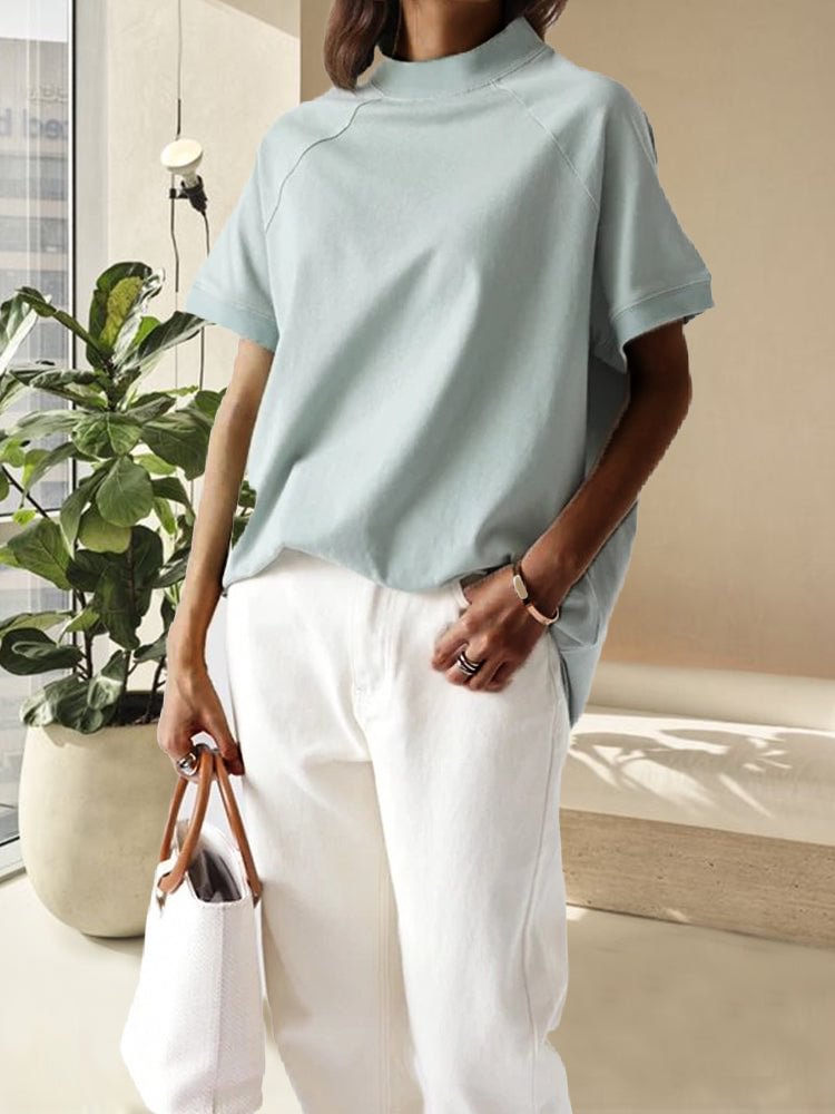 Raglan Sleeve Half Turtleneck T-Shirt Ladies Loose Half Sleeve socialshop