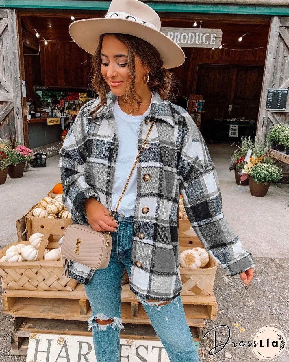 Long Sleeve Button Down Plaid Autumn Shacket