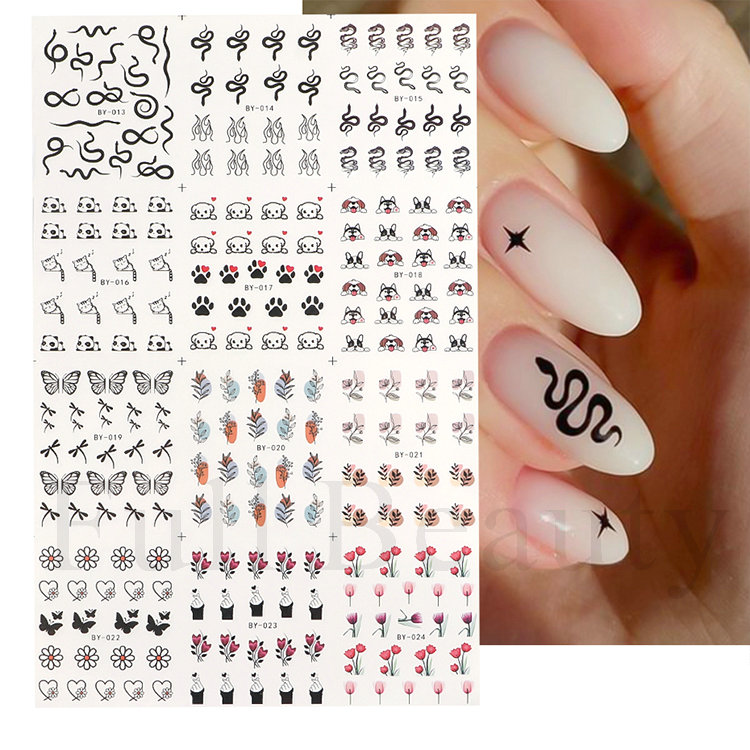 Bonusgud 12pcs Black Butterfly Water Nail Sliders Set Hollow Nails Design Flying Wings Stickers Drawing Pattern Manicure Transfer Foils