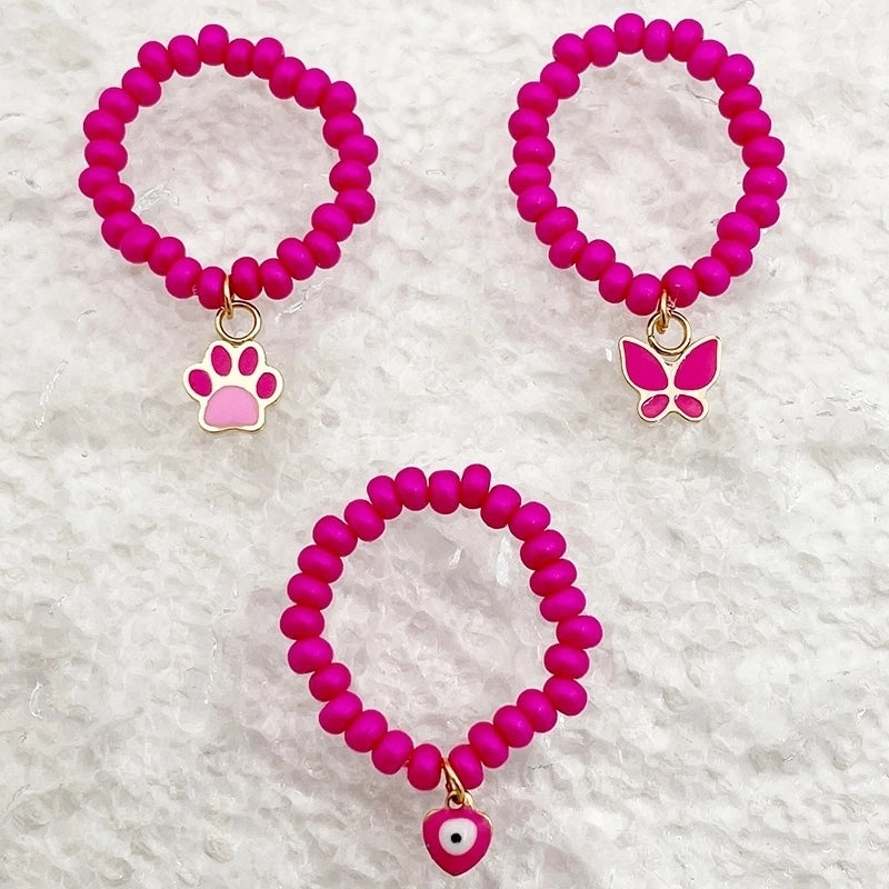 Cute Sweet Devil's Eye Paw Print Butterfly Stainless Steel Crystal Charm Enamel Plating Gold Plated Rings