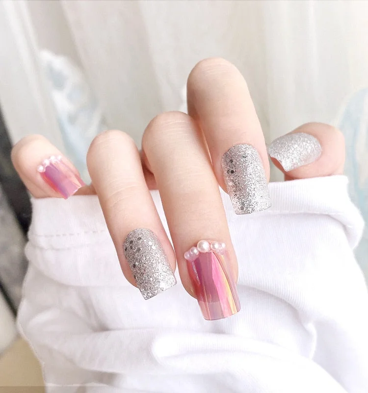 Fashion 24pc/set 10 Sizes Fake Nails Full Cover French False Nail Tips With Double-Sided Nail Adhesive Tab Press On Nails Art-Nail Inspo