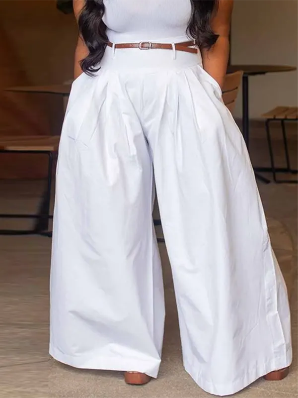 Loose Wide Leg No Belt Solid Color Casual Pants Bottoms Trousers