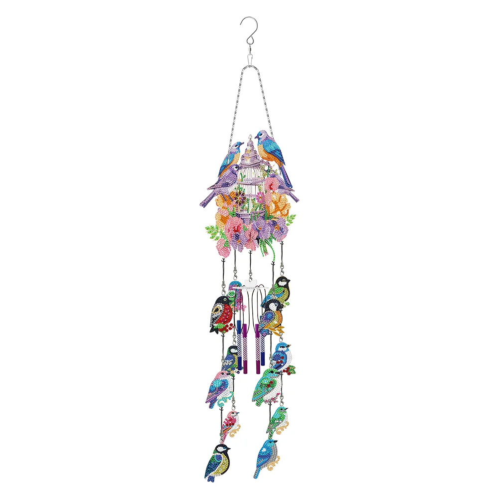 DIY  Flower Bird Double Side Wind Chime Diamond Art Hanging Pendant Home Decor