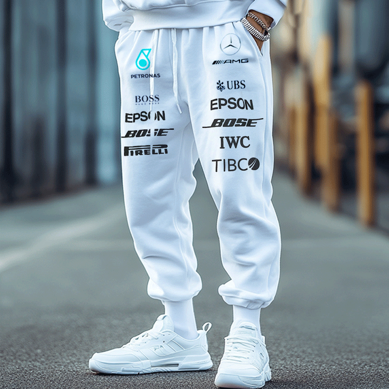 Unisex Formula Team Racing Printed White Sweatpants / TECHWEAR CLUB / Techwear