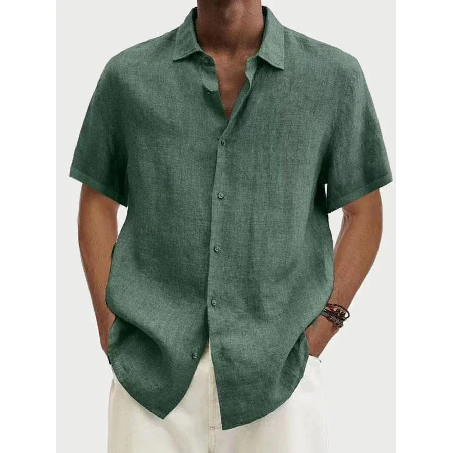 Men's Casual Short Sleeve Cotton Linen Shirt-inspireuse