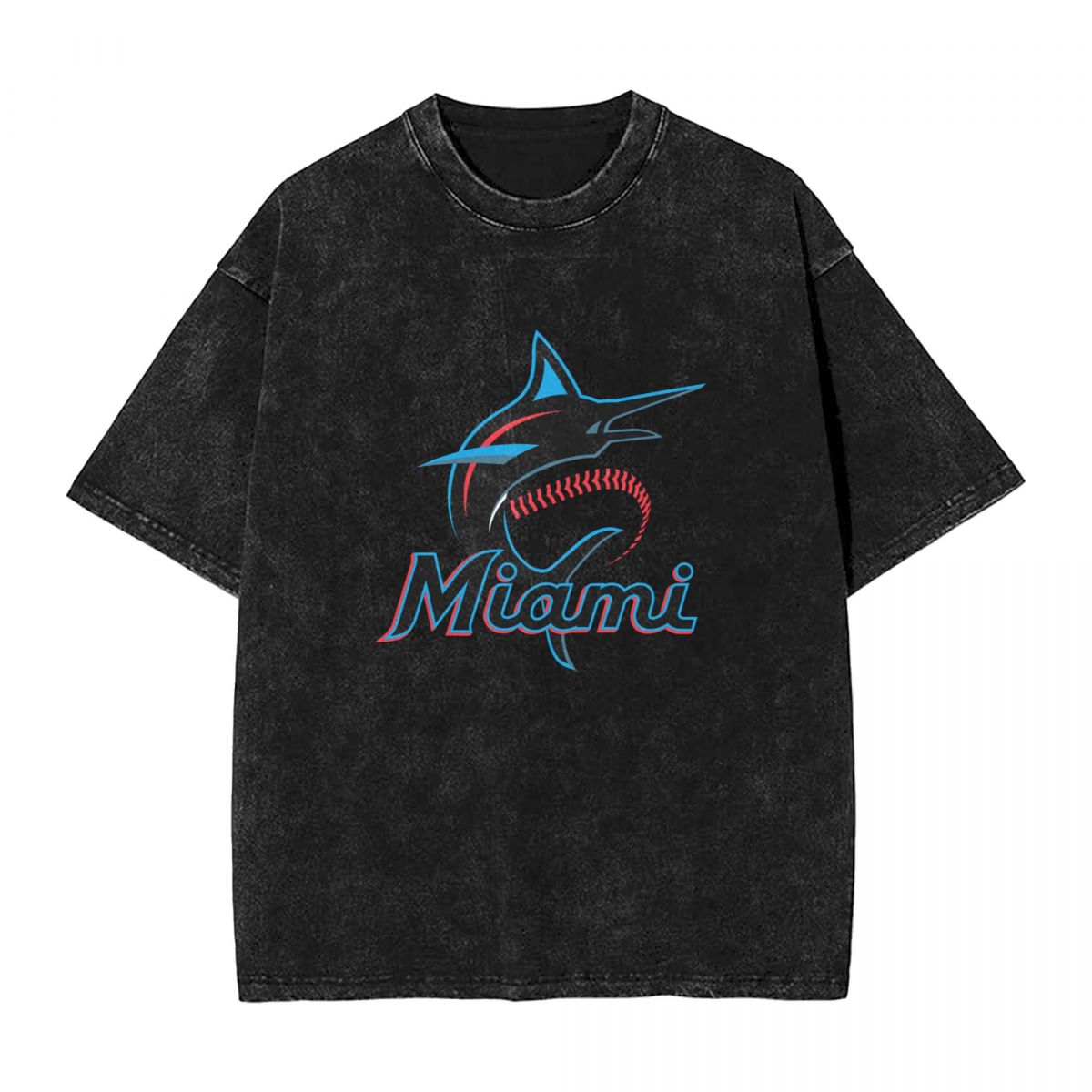 Miami Marlins Team Logo Washed Oversized Vintage Men's T-Shirt