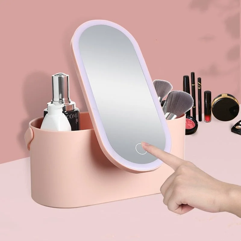 Posryst™Travel Portable Makeup Organizer Box with LED Light Mirror