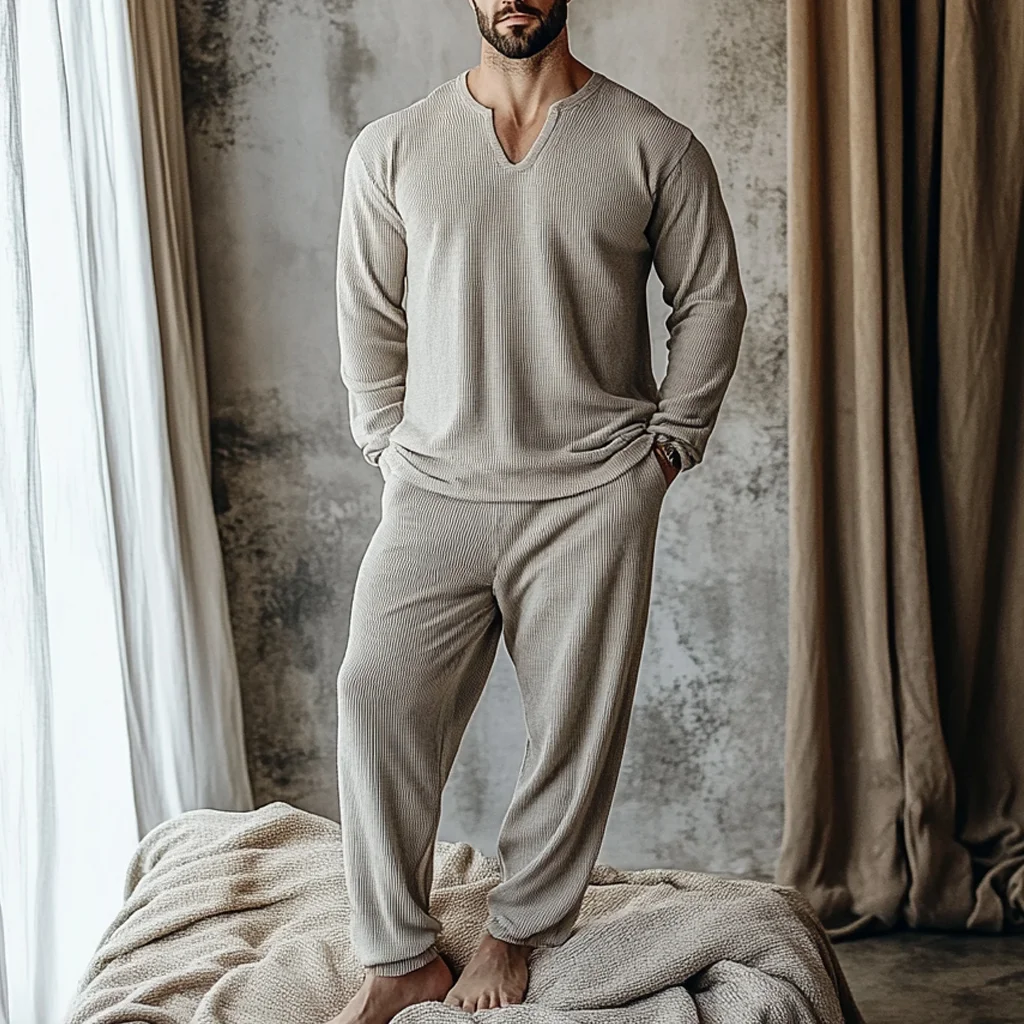 Men's Minimalist Autumn And Winter Warm And Comfortable Casual Pajamas And Pants Two-piece Set-inspireuse