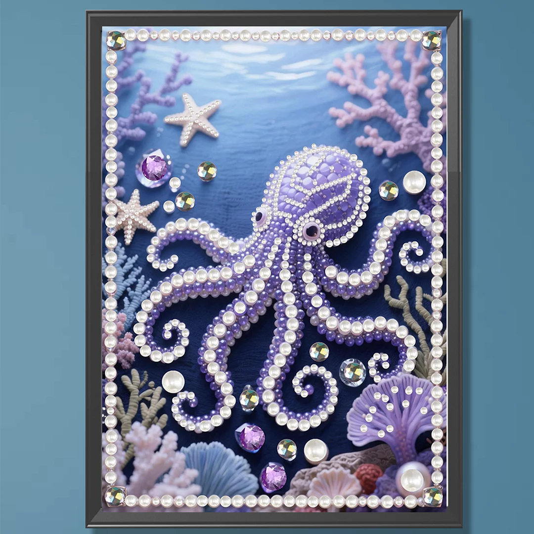 Octopus Special Shaped 5D DIY Partial Drill Pearl Gem Diamond Art Painting Kit for Adults Beginners Home Decor Art Craft Pearl Diamond Painting 30x40cm