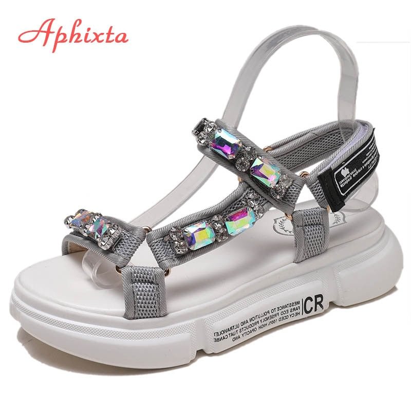 Aphixta Platform Wedges Shoes For Women Women Sandals Diamond Shoes Women Fabric Bling Flower Gladiator Sandals For Girl