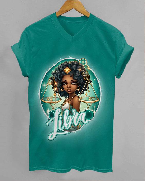 Cute Libra V-neck Short Sleeve Shirt