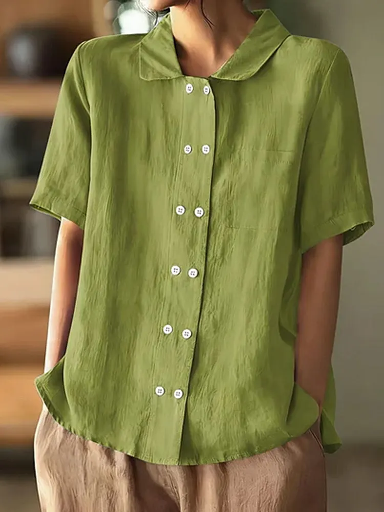Women's Vintage Cotton-linen Short-sleeve Shirt