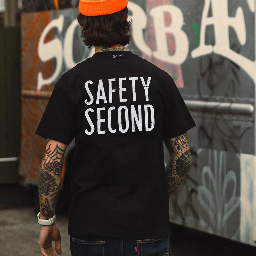 SAFETY SECOND Black Print T-shirt