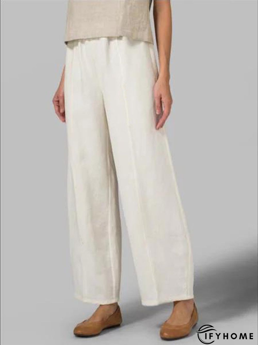 Linen Cotton Solid Color Elastic Waist Casual Loose Pants | IFYHOME