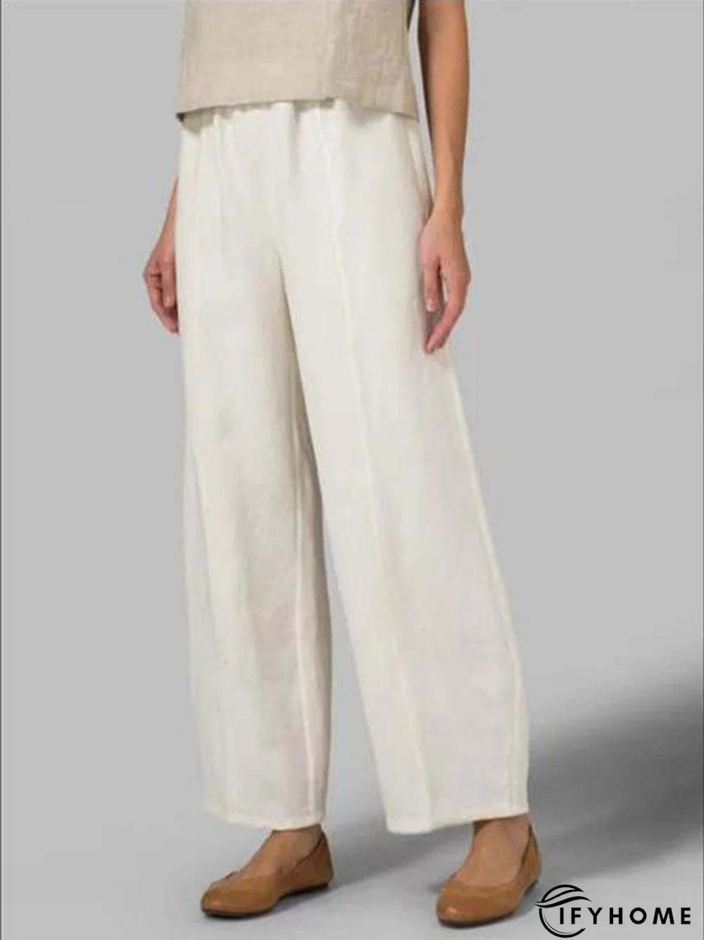 Linen Cotton Solid Color Elastic Waist Casual Loose Pants | IFYHOME