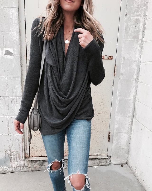 Loose Irregular Pile Pile Collar Long Slim T-Shirt Top