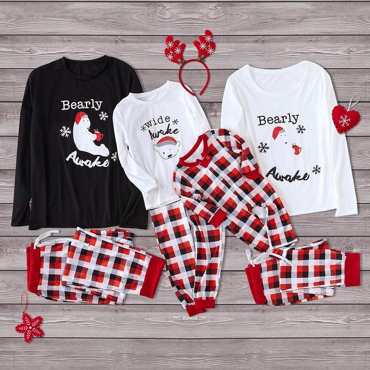 Christmas Bearly Awake Family Matching Plaid Pajamas