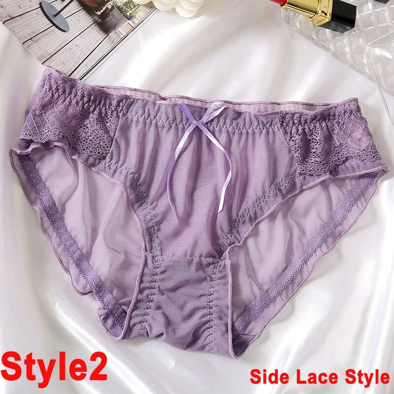 Women Panties Sexy Underwear Female Perspective Lingerie Black/Wine/Purple Solid Color Briefs Women's Pantys Underpants Ruffle