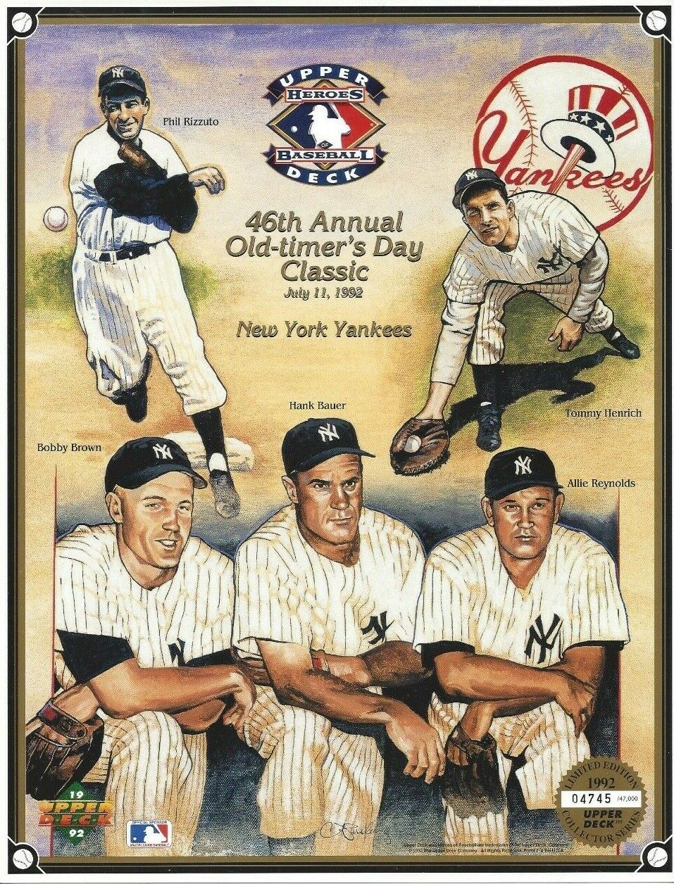 1992 New York Yankees Old Timer's Classic Upper Deck Print Rizzuto HOF Rare B824