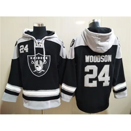 Men's Las Vegas Raiders  #24 Charles Woodson Black Ageless Must-Have Lace-Up Pullover Hoodie