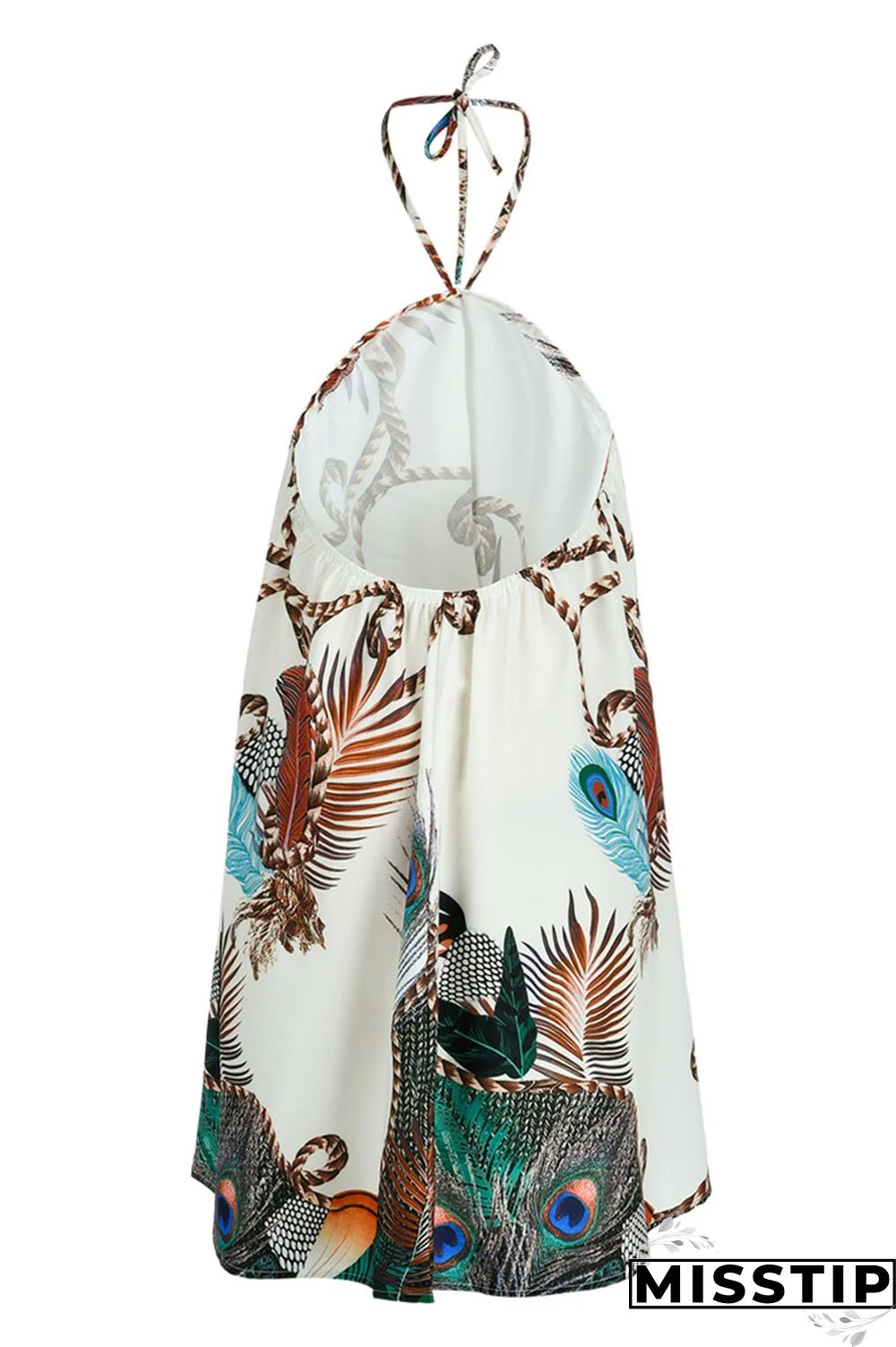 Gradient Color Fashion Casual Print Bandage Backless Halter Sleeveless Dress Dresses